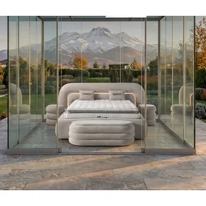 Set pat + Saltea Gratis , tapițat Tosco 180x200 cm crem cu somieră rabatabilă si ladă depozitare