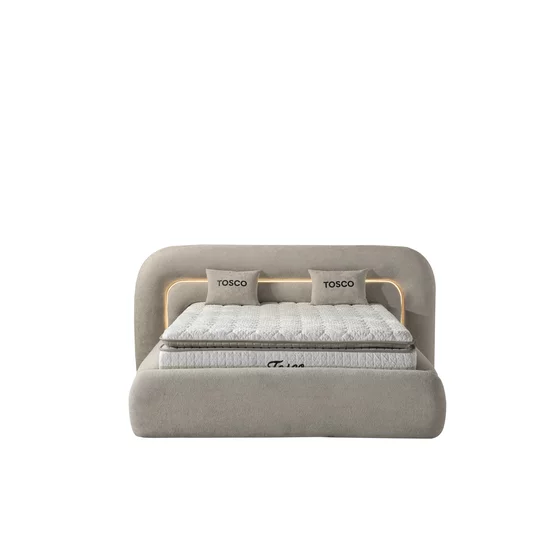 Set pat + Saltea Gratis ,tapițat Tosco 200x200 cm crem cu somieră rabatabilă si ladă depozitare picture - 2