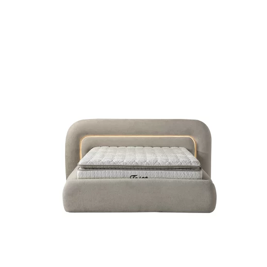 Set pat + Saltea Gratis ,tapițat Tosco 200x200 cm crem cu somieră rabatabilă si ladă depozitare picture - 4