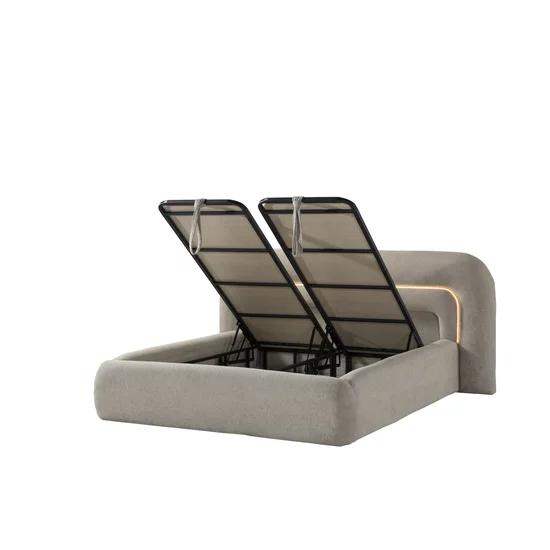 Set pat + Saltea Gratis ,tapițat Tosco 200x200 cm crem cu somieră rabatabilă si ladă depozitare picture - 5