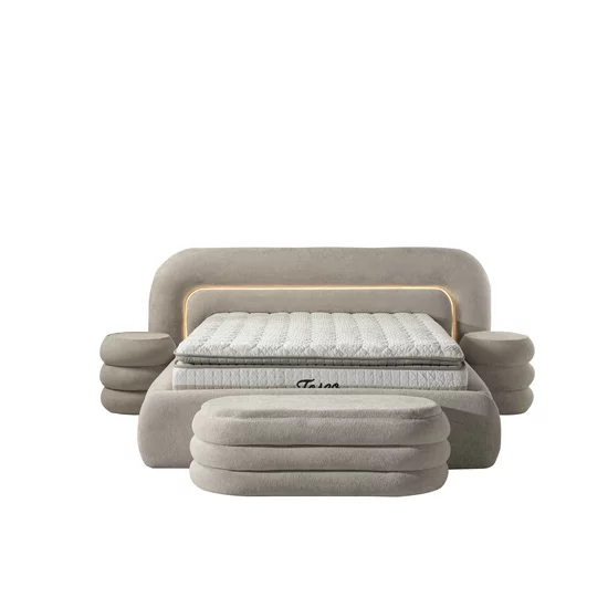 Set pat + Saltea Gratis ,tapițat Tosco 200x200 cm crem cu somieră rabatabilă si ladă depozitare picture - 6