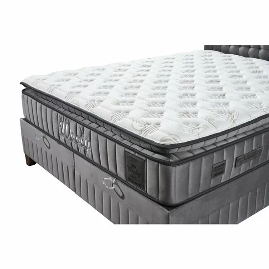 Pat + Saltea gratis Wooly, gri - 140x200 cm, ladă depozitare, design modern, topper inclus, structură metal + lemn + PAL, tapițerie stofă premium picture - 3