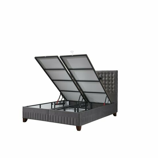 Set Pat + Saltea Wooly, ladă depozitare, design modern, topper inclus, structură metal + lemn + PAL, tapițerie stofă premium, 140x200 cm, Gri picture - 4