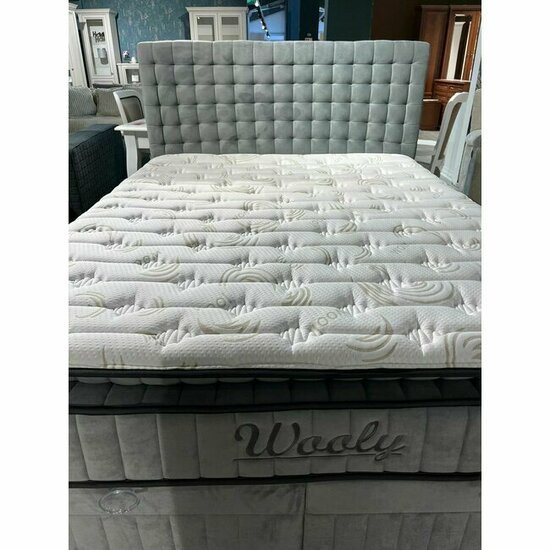 Set Pat + Saltea Wooly, ladă depozitare, design modern, topper inclus, structură metal + lemn + PAL, tapițerie stofă premium, 140x200 cm, Gri picture - 5