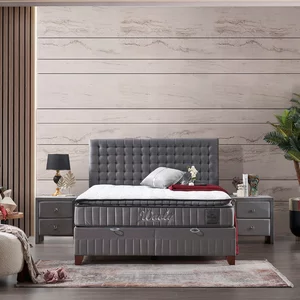 Pat + Saltea gratis Wooly, gri - 140x200 cm, ladă depozitare, design modern, topper inclus, structură metal + lemn + PAL, tapițerie stofă premium