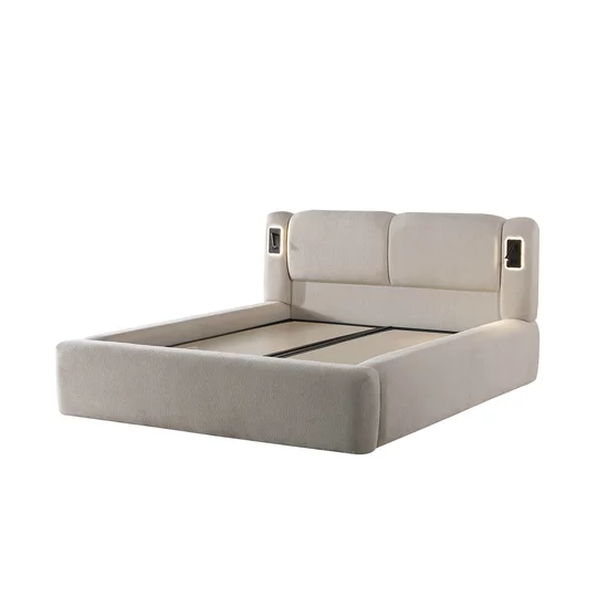 Set pat +Saltea Gratis tapițat Monora 200x200 cm crem cu somieră rabatabilă si ladă depozitare picture - 4