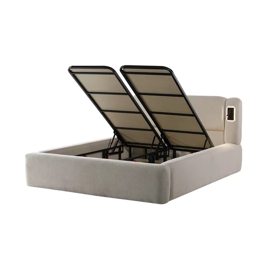 Set pat +Saltea Gratis tapițat Monora 200x200 cm crem cu somieră rabatabilă si ladă depozitare picture - 5