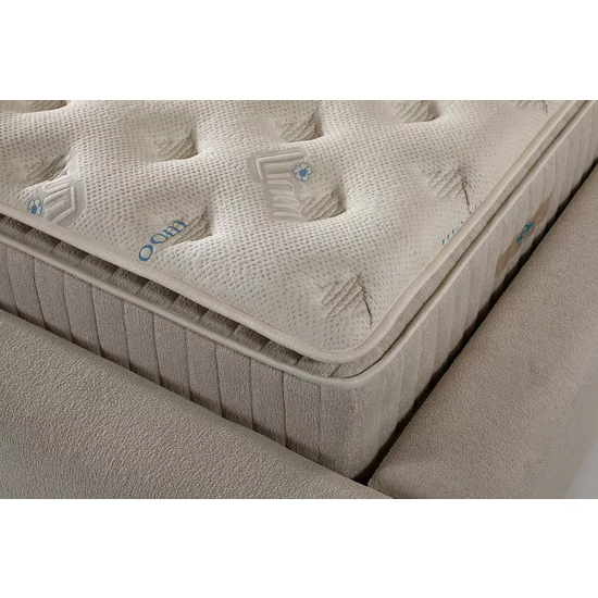 Set pat +Saltea Gratis tapițat Monora 200x200 cm crem cu somieră rabatabilă si ladă depozitare picture - 6