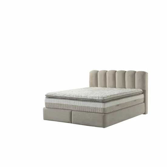 Set pat +Saltea Gratis tapițat Orla 140x200 cm crem cu somieră rabatabilă, ladă depozitare picture - 2