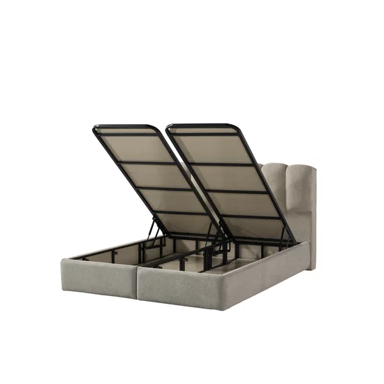 Set pat +Saltea Gratis tapițat Orla 160x200 cm crem cu somieră rabatabilă, ladă depozitare picture - 5