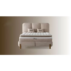 Set pat +Saltea Gratis  tapițat Paco 200x200 cm bej cu somieră rabatabilă, ladă depozitare