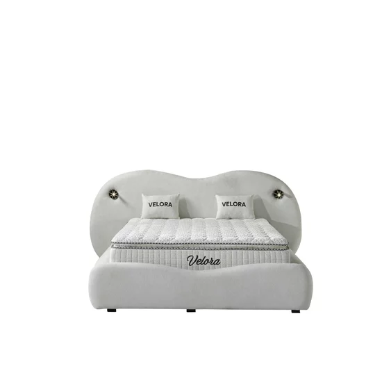 Set pat +Saltea Gratis tapițat Velora 140x200 cm crem cu somieră rabatabilă si ladă depozitare picture - 2