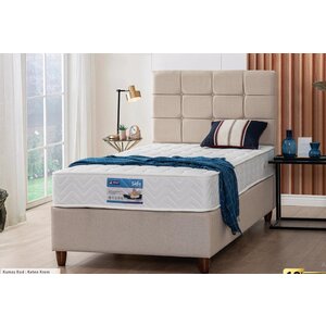 Set Pat + Saltea Selena, spațiu de depozitare, structură din oțel, sistem cu arcuri individuale, saltea inclusă, 100x200 cm, crem