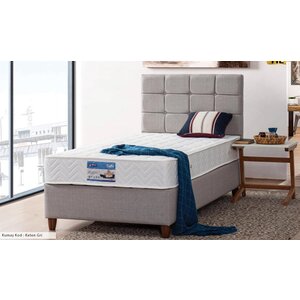 Set Pat + Saltea Selena, design modern, cadru rezistent, tehnologie arcuri împachetate, saltea inclusă, 100x200 cm, gri