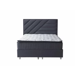 Set pat Rixos 200x200 cm tapitat gri cu somieră rabatabilă, ladă depozitare și saltea inclusă