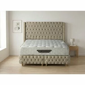 Set pat tapițat Athena 140x200 cm bej cu somieră rabatabilă, ladă depozitare și saltea inclusă