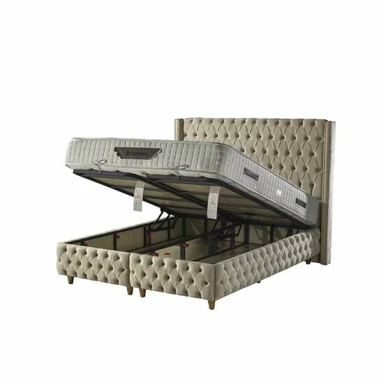 Pat tapițat + Saltea gratis Athena, bej - 140x200 cm, cu somieră rabatabilă si ladă de depozitare picture - 3