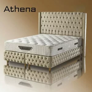Set pat tapițat Athena 180x200 cm bej cu somieră rabatabilă, ladă depozitare și saltea inclusă