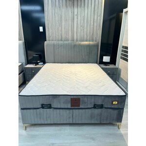 Set pat tapitat bari +saltea bari 160x200 cm gri