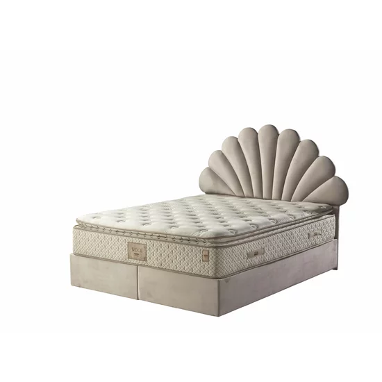Set pat tapițat Daisy 160x200 cm crem cu somieră rabatabilă, ladă depozitare și saltea inclusă picture - 2
