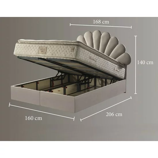 Set pat tapițat Daisy 160x200 cm crem cu somieră rabatabilă, ladă depozitare și saltea inclusă picture - 4