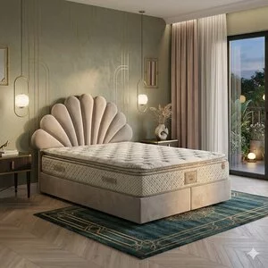 Pat tapițat + Saltea gratis Daisy - 160x200 cm, crem cu somieră rabatabilă, ladă depozitare