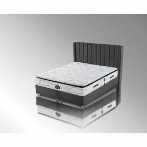 Set pat tapițat Epson 140x200 cm gri cu somieră rabatabilă, ladă depozitare și saltea inclusă