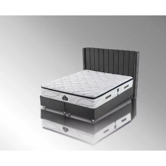 Pat tapițat +Saltea Gratis Epson, gri - 160x200 cm, cu somieră rabatabilă si ladă de depozitare picture - 3