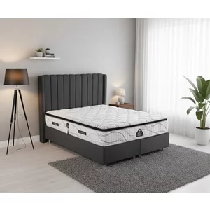 Set pat tapițat Epson 160x200 cm gri cu somieră rabatabilă, ladă depozitare și saltea inclusă