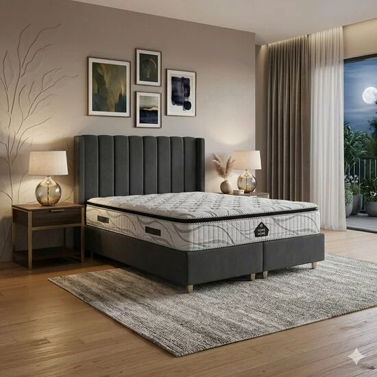 Pat tapițat +Saltea Gratis Epson, gri - 160x200 cm, cu somieră rabatabilă si ladă de depozitare picture - 2