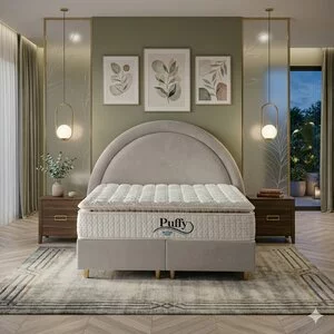 Pat tapițat + Saltea Gratis Lara, crem - 200x200 cm, cu somieră rabatabilă si ladă de depozitare