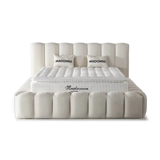 Set pat +Saltea Gratis ,tapițat Madonna 200x200 cm crem cu somieră rabatabilă si ladă depozitare picture - 2