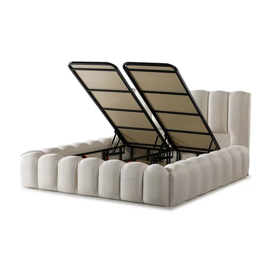 Set pat +Saltea Gratis ,tapițat Madonna 200x200 cm crem cu somieră rabatabilă si ladă depozitare picture - 4