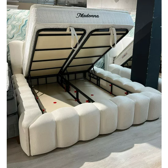 Set pat +Saltea Gratis ,tapițat Madonna 200x200 cm crem cu somieră rabatabilă si ladă depozitare picture - 11