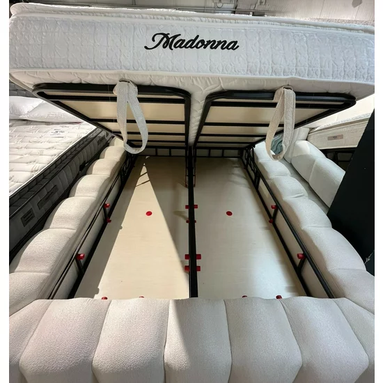 Set pat +Saltea Gratis ,tapițat Madonna 200x200 cm crem cu somieră rabatabilă si ladă depozitare picture - 13