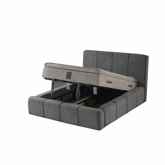 Set pat tapițat Meram 140x200 cm gri cu somieră rabatabilă, ladă depozitare și saltea inclusă picture - 3