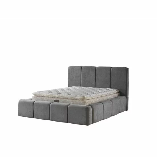 Set pat tapițat Meram 140x200 cm gri cu somieră rabatabilă, ladă depozitare și saltea inclusă picture - 5