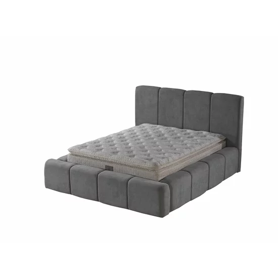 Set pat tapițat Meram 160x200 cm gri cu somieră rabatabilă, ladă depozitare și saltea inclusă picture - 3