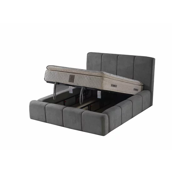 Set pat tapițat Meram 160x200 cm gri cu somieră rabatabilă, ladă depozitare și saltea inclusă picture - 4