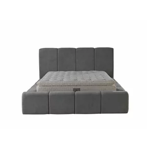 Set pat tapițat Meram 160x200 cm gri cu somieră rabatabilă, ladă depozitare și saltea inclusă