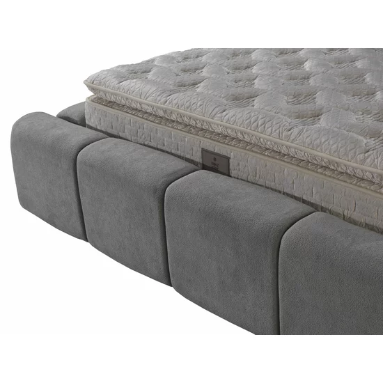 Set pat tapițat Meram 160x200 cm gri cu somieră rabatabilă, ladă depozitare și saltea inclusă picture - 6