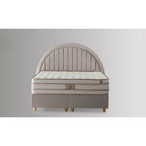 Set pat +Saltea Gratis  tapițat Moon 160x200 cm crem cu somieră rabatabilă  si ladă depozitare