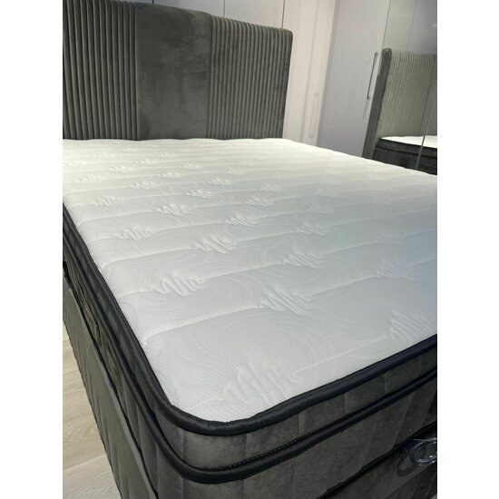 Set Pat Tapițat Bella + Saltea, ladă depozitare, tapițerie catifea premium, structură metal + PAL, 160x200 cm, Gri picture - 12
