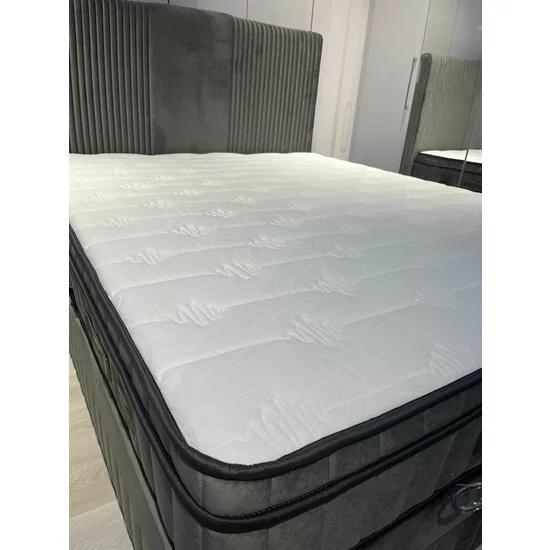 Set Pat Tapițat Bella + Saltea, ladă depozitare, tapițerie catifea premium, structură metal + PAL, 160x200 cm, Gri picture - 12