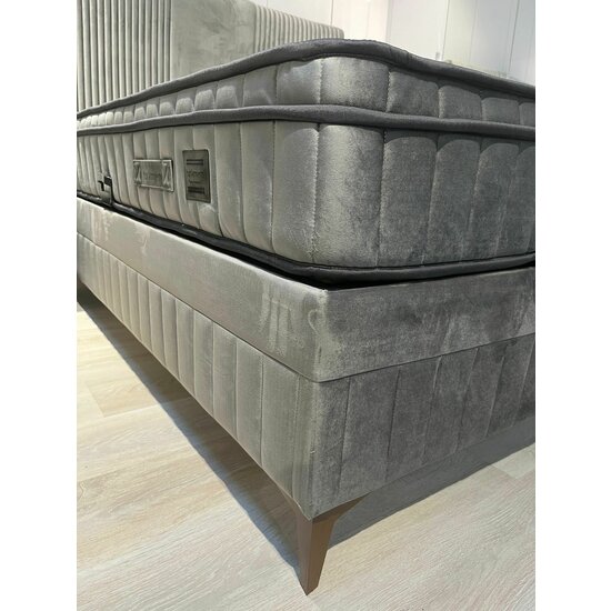 Set Pat Tapițat Bella + Saltea, ladă depozitare, tapițerie catifea premium, structură metal + PAL, 160x200 cm, Gri picture - 14