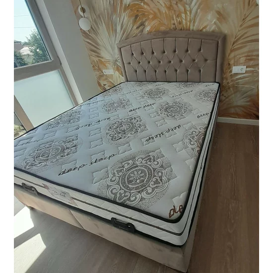 Pat + Saltea gratis  Belek, bej - 160x200 cm, design modern, capitonare elegantă, structură rezistentă, stofă premium picture - 7