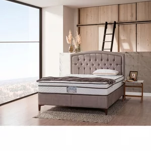 Pat + Saltea gratis  Belek, bej - 160x200 cm, design modern, capitonare elegantă, structură rezistentă, stofă premium