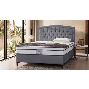 Set Pat + Saltea Bellagio, sistem ortopedic, saltea inclusă, confort ridicat, 160x200 cm, gri deschis