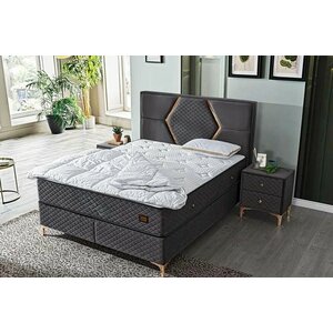 Set pat Cargo cu saltea inclusă, efect de răcire, material bivalent vară-iarnă, structură rezistentă, 160x200 cm, gri