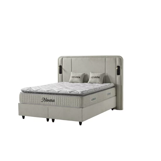 Set pat+ Saltea Gratis  tapițat Nevara 160x200 cm crem cu somieră rabatabilă si ladă depozitare picture - 3